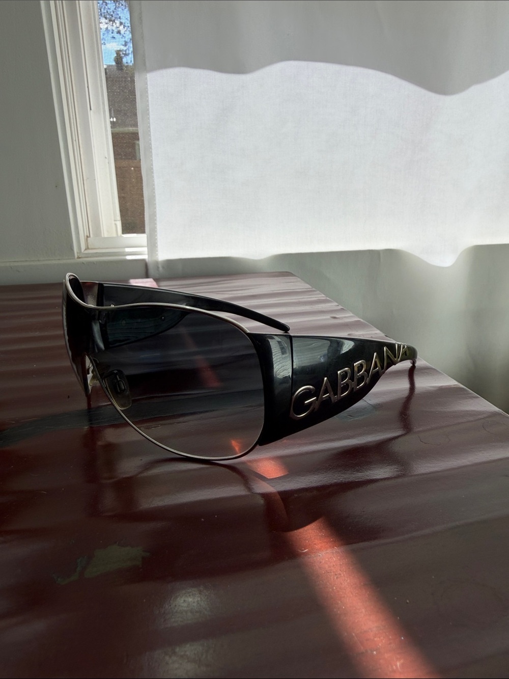 Dolce & Gabbana 2005 Black Shield Sunglasses with Gold Logo